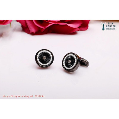Khuy Cài tay áo Măng Set cao cấp đính đá - cufflinks , Full box, đính đá 2 màu
