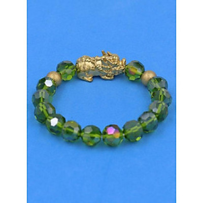 Chuỗi đeo tay Pha Lê Xanh Rêu cắt giác 10 ly Mix Tỳ Hưu inox 2 Bi VFLGXRTHTRHB10 - Chuỗi tay thời trang phong thủy