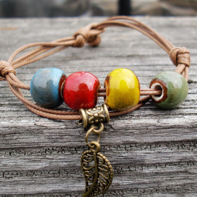 Vòng đeo tay Vintage Handmade Gốm sứ Màu