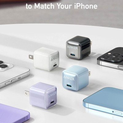 Sạc ANKER 511 Nano Pro 20W A2637 1 cổng USB-C PiQ 3.0 tương thích PD - A2637 - Hỗ trợ sạc nhanh 20W cho iPhone 13 trở lên.