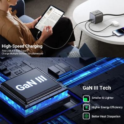 Cục sạc nhanh 65W GaN 3 DigiNest Cube 2xUSB C, 2xUSB A, 3xAC Ugreen 40861 CD268 - thương hiệu đến từ HongKong hàng chính hãng UGREEN có bảo hành !!!