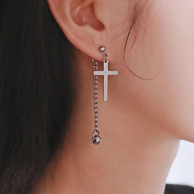 Bông tai chữ thập match xích xỏ bi unisex 1 đôi thời thượng