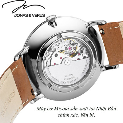 Đồng hồ đeo tay Nam hiệu JONAS & VERUS Y01545-A0.WWWLZ, Máy Cơ (Automatic), Kính mo tráng saphire hạn chế trầy xước, Dây da Italy