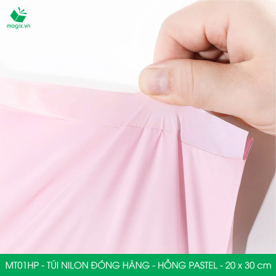 MT1HP - 25x35 cm  - Túi nilon gói hàng - 200 túi niêm phong đóng hàng màu hồng pastel
