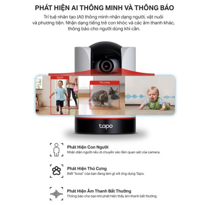 Camera trong nhà TP-Link Tapo C225 - Quay quét 360 độ, Phát hiện người, vật và xe cộ, Đàm thoại 2 chiều - Hàng chính hãng