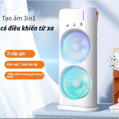 Quạt điều hòa tích điện phun sương để bàn 2 tầng xoay tự động 360 độ dung lượng pin 4500MAH sài liên tục 6h đến 8h  