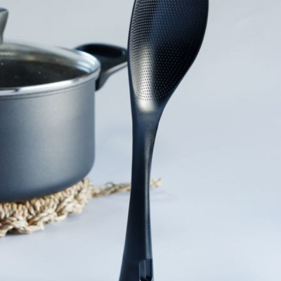 Muôi cơm kháng khuẩn cán dài Echo Metal 25cm màu đen - Nội địa Nhật Bản