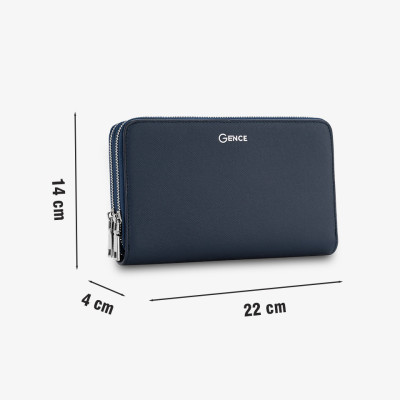 Clutch Da Công Sở Ví Cầm Tay Nam GENCE HT20 Da Bò Cao Cấp Màu Xanh Navy