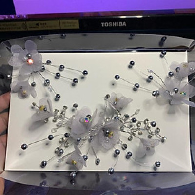 Bộ ba cài tóc cô dâu xám nhạt mẫu cài thủ công