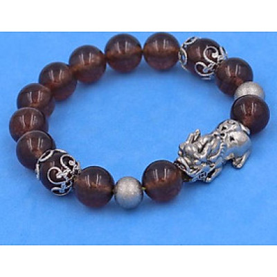 Vòng chuỗi đeo tay Đá Vân Rồng Nâu 10 ly VVRNTHTRHKHB10 - Vòng tay Tỳ Hưu inox phối charm - hợp mệnh Kim, mệnh Thổ