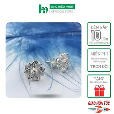 Bông Tai Khuyên Tai Bạc 925 Hoa Mai Đính Đá  Trang Nhã Tinh Tế BẠC HIỂU MINH HT347