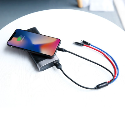 Cáp sạc 3in1 Baseus Three Primary Colors Fast Charging Cable 3.5A CAMLT-BSY USB to C+M+L- hàng chính hãng