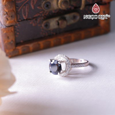 Nhẫn bạc nữ đá saphire đường kính 17 mm mệnh thủy, mộc - Ngọc Quý Gemstones