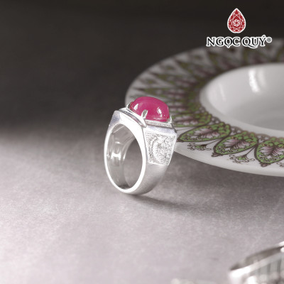 Nhẫn bạc nam mặt đá Ruby 12x10mm Ni19 mệnh hỏa, mộc - Ngọc Quý Gemstones