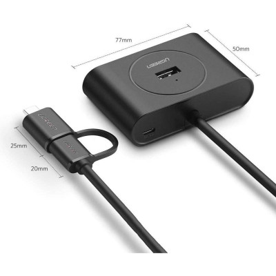 Bộ chia cổng USB 3.0 / USB type C sang 4 cổng USB 3.0 dài 1m UGREEN 40850 - Hàng chính hãng