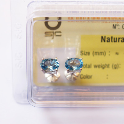 Bông Tai Topaz Hoàng Ngọc Mài Giác Oval 5 x 7mm Kiểm Định