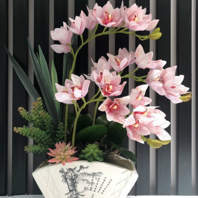 Cành hoa địa Lan giả - 1 cành - 9 bông - Nhiều loại màu sắc - Cây giả, hoa lụa Decor trang trí nhà cửa