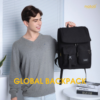 Balo đi học du lịch unisex Global Backpack B8 chính hãng NATOLI chất vải canvas kháng nước nhiều ngăn basic cao cấp