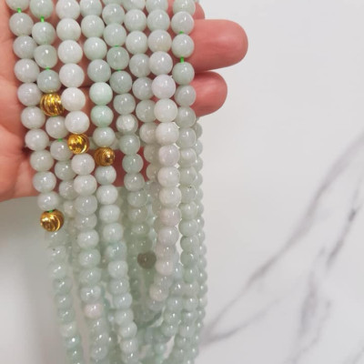SỢI DÂY CHUỖI 108 HẠT CÓ VIÊN BI VÀNG MỚI ĐẸP ĐEO CỔ HAY NIỆM TỊNH TÂM  ĐÁ CẨM THẠCH TỰ NHIÊN SIZE HẠT 7MM  MÀU XANH NGỌC NHẸ BÓNG ĐẸP LẮM Ạ