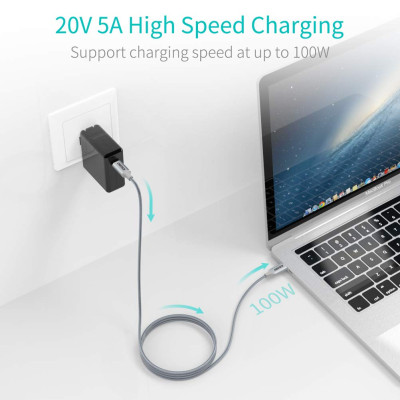 Bộ Củ Sạc Dành Cho Macbook, Laptop, Điện Thoại 65W CHOETECH PD8002 GaN Tech + Type-C to C 100W 1.8M XCC-1002-GY - Hàng Chính Hãng