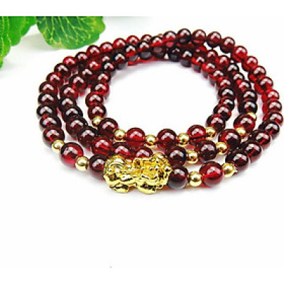 Combo Vòng đeo tay phong thủy đá Ngọc Hồng Lựu đính Tì Hưu Mạ Vàng 18k, kèm hộp đựng lót lụa.