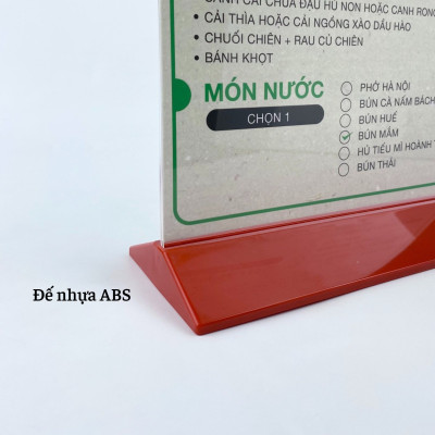 Kệ mica 2 mặt Enter E21 150x210mm đế màu A5 đứng, Kệ menu nhà hàng, Standee mica để bàn, Bảng quét mã QR Code