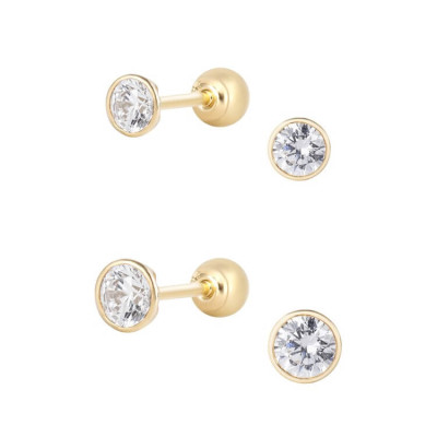 Bông tai Vàng 14KY đính đá CZ kiểu Bezel - MOON Jewelry