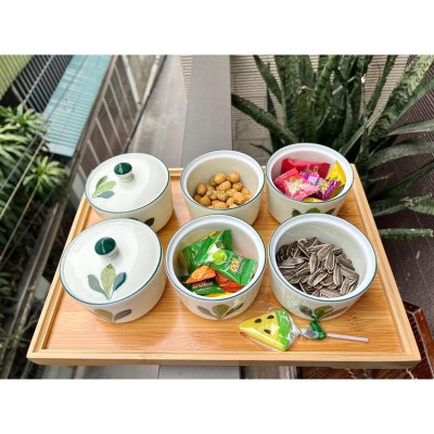 Bộ 6 hũ đựng mứt- gia vị. Gốm sứ Bát Tràng