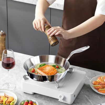 Chảo Cạn Inox 316 Cao Cấp Haatz 3 Lớp Liên Khối, Sử Dụng Mọi Loại Bếp, Hàng Chính Hãng Bảo Hành 5 Năm