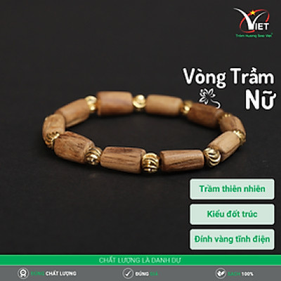 Vòng Trầm Hương Thiên Nhiên - Kiểu Đốt Trúc Đính Hạt Vàng Tĩnh Điện - Tinh Tế Cho Phái Nữ
