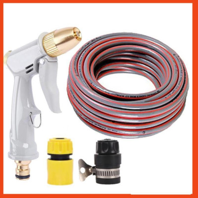 Bộ dây vòi xịt nước rửa xe, tưới cây tăng áp 3 lần, loại 20m (cút nhựa nối nhựa đen 713-2) 206846