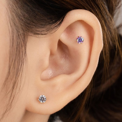 Khuyên Tai Vàng 14KY Lavender Aurora CZ (V0186) - MOON Jewelry