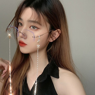 Dây đeo gọng kính đeo khẩu trang chuỗi hạt ngọc trai nhỏ mix cánh bướm đá lấp lánh phong cách nhẹ nhàng Hàn Quốc