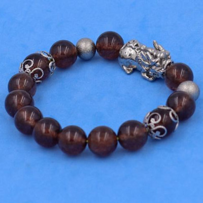 Vòng chuỗi đeo tay Đá Vân Rồng Nâu 10 ly VVRNTHTRHKHB10 - Vòng tay Tỳ Hưu inox phối charm - hợp mệnh Kim, mệnh Thổ