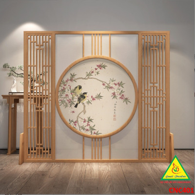 Bình phong gỗ khung tranh cắt CNC cho phòng khách, nhà bếp, nhà hàng, spa CNC401 - Nội thất lắp ráp Viendong Adv