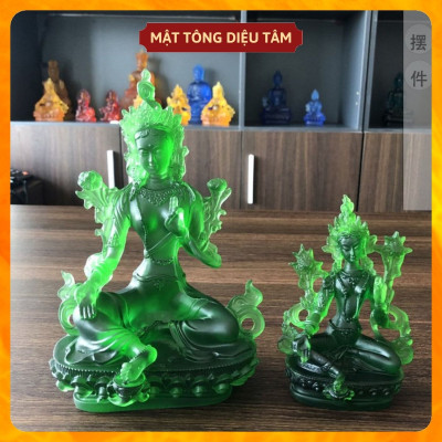 Tượng đức tara xanh lục độ phật mẫu lưu ly cao 12.8cm