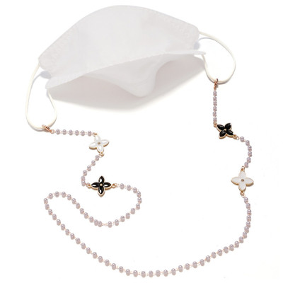 Chain kính dây đeo mắt kiếng cỏ bốn lá đen chanh xả chuỗi ngọc trai dây chuyền đeo tai nghe bluetooth chống rơi rớt