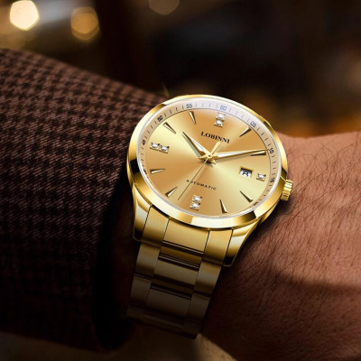 Đồng hồ nam chính hãng LOBINNI L19002-3, Chống nước 50m,Bh 24 tháng,Máy cơ Automatic,dây thép xịn