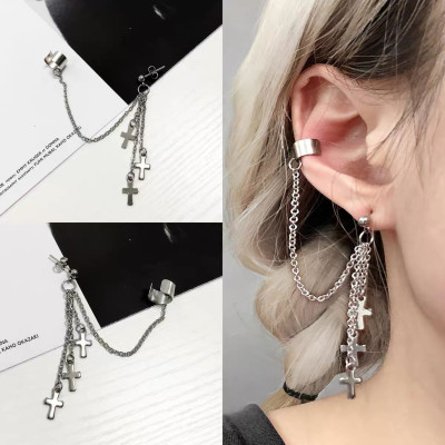 Khuyên tai thả chữ thập tua rua cá tính unisex