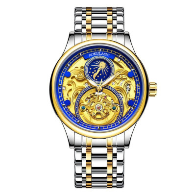 Đồng Hồ Cơ Nam AOKULASIC AUTOMATIC Dây Thép Đúc Đặc Khóa Bướm Kính Tráng Saphire Có Lịch Thứ Ngày Tháng - Thiết Kế Lộ Máy AOK99