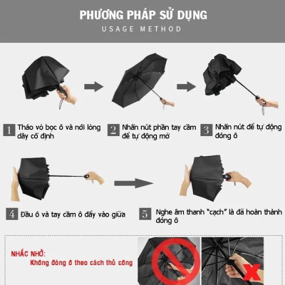 Dù Bấm Tự Động Che Nắng Mưa 12 Nan Kép Chống Thấm Nước Chống Tia UV Nhỏ Gọn Tiện Lợi