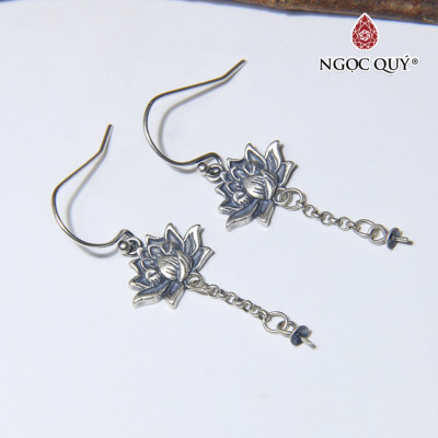 Bông tai bạc hoa sen gắn hạt treo (móc treo) - Ngọc Quý Gemstones