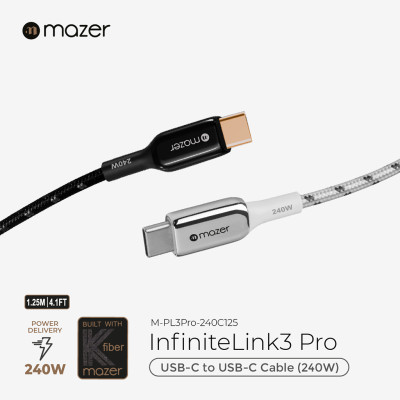 Dây cáp sạc Mazer C to C 240W InfiniteLINK 3 Pro (1.25m) - Hàng Chính Hãng