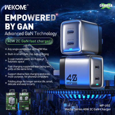 Củ Sạc Nhanh 40W WEKOME WP-U02 - Công Nghệ GaN Mới Nhất - Tích Hợp 2 Cổng TypeC Hỗ Trợ Sạc Nhanh Lên Đến 40W - Hàng Chính Hãng