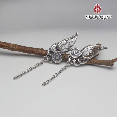Bông tai bạc cánh bướm bạc gắn hạt treo (sát tai) - Ngọc Quý Gemstones