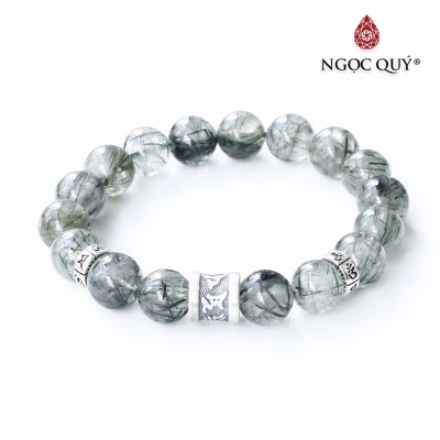 Vòng thạch anh tóc xanh phối charm lục tự bạc mệnh hỏa, mộc - Ngọc Quý Gemstones