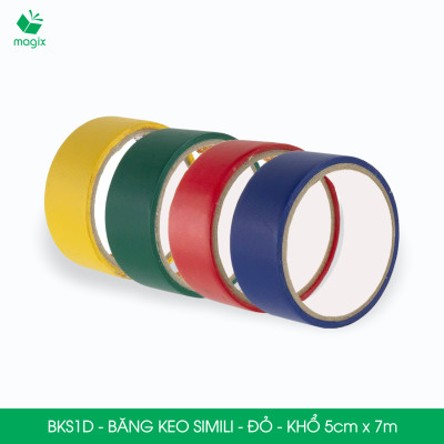 BKS1D - 6 cuộn băng keo Simili khổ 5cm x 7m - Đỏ - Băng dính dán gáy sách, đóng cuốn