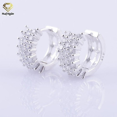 Bông tai bạc Ý 925 Huệ Ngân - Bông vòng đính đá trắng SE041