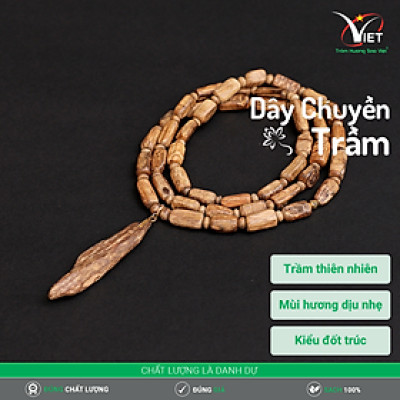 Dây Chuyền Trầm Hương Thiên Nhiên Kiểu Đốt Trúc Vàng Bao Gồm Mặt