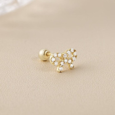 Khuyên Tai Vàng 14KY hình chiếc nơ chuôi bi vặn Korean Style - MOON Jewelry